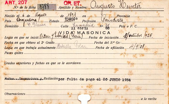 Ficha de miembro de Augusto Hunter.