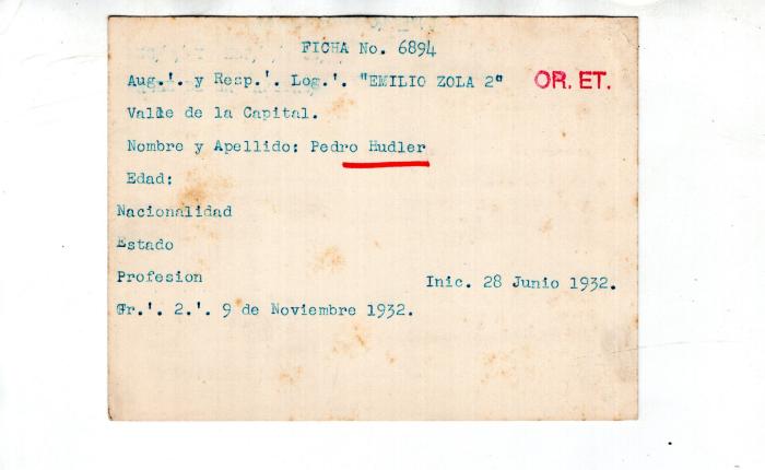 Ficha de miembro de Pedro Hudler.