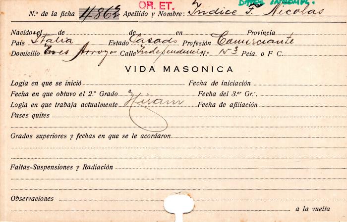Ficha de miembro de Nicolás F. Indice.