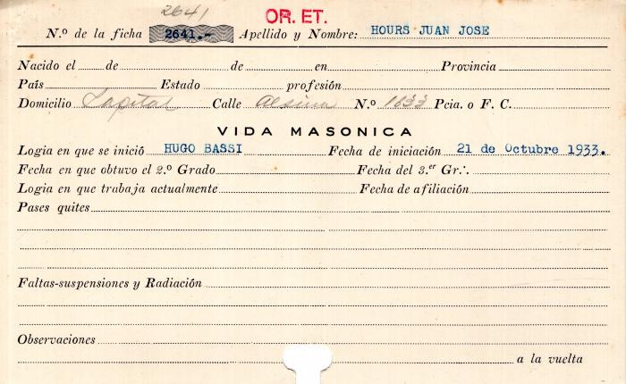 Ficha de miembro de Juan José Hours.