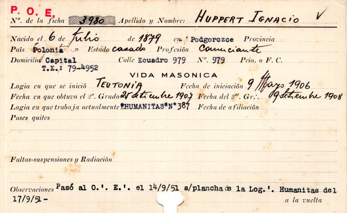Ficha de miembro de Ignacio Huppert.