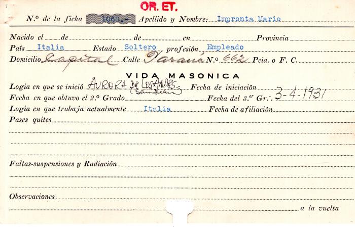 Ficha de miembro de Mario Impronta.