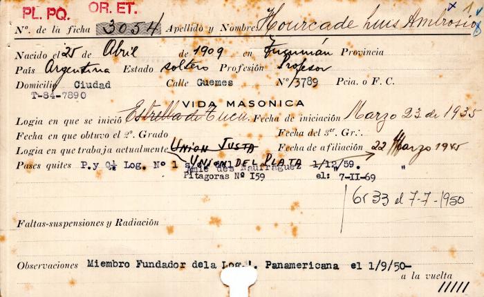 Ficha de miembro de Luis Ambrosio Hourcade.