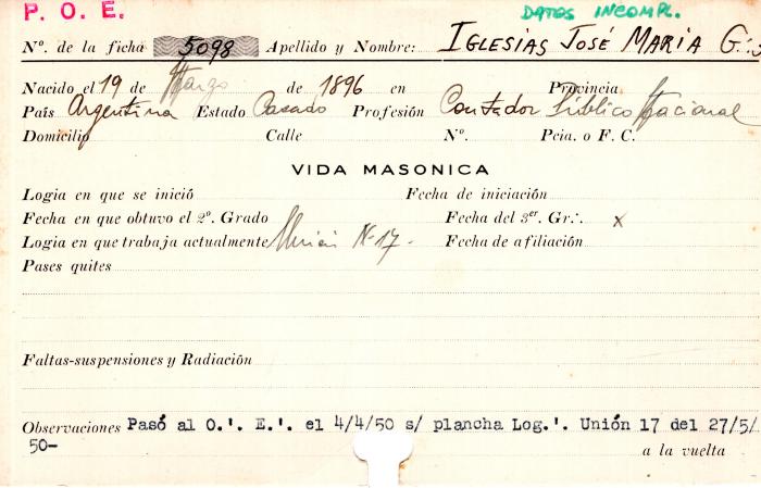 Ficha de miembro de José María Iglesias.