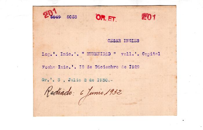 Ficha de miembro de  César Ingles.
