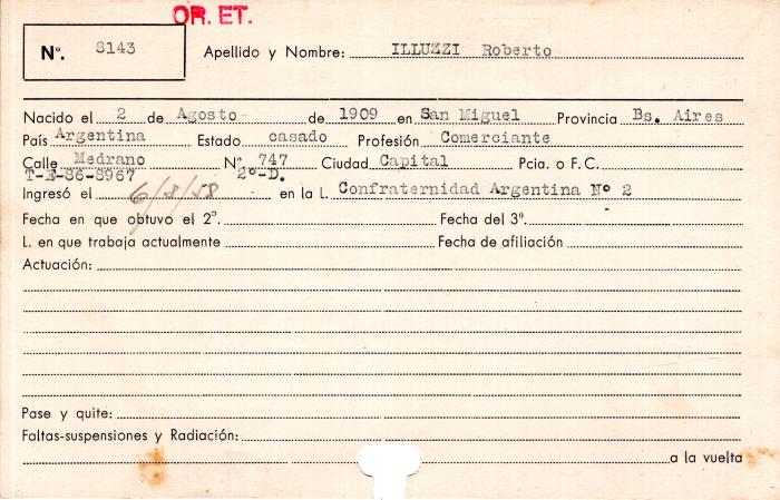 Ficha de miembro de Roberto Illuzzi.