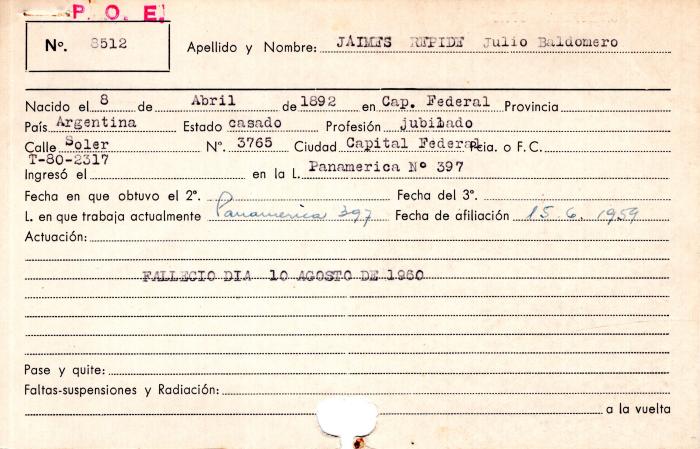 Ficha de miembro de Julio Baldomero Jaimes Repide.