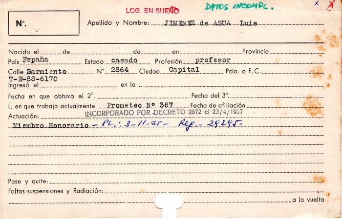 Ficha de miembro de Luis Jimenez de Asua.