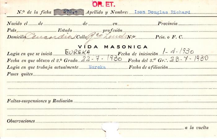 Ficha de miembro de Douglas Richard Ison.