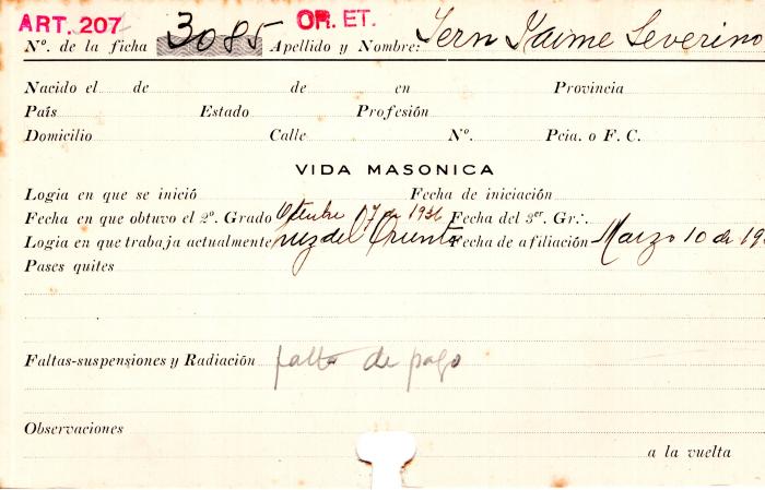 Ficha de miembro de Jaie Severino Jern.