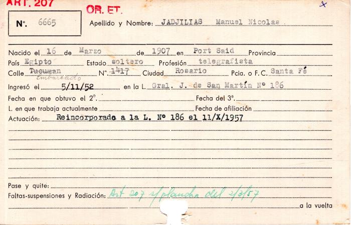 Ficha de miembro de Manuel Nicolás Jadjillas.