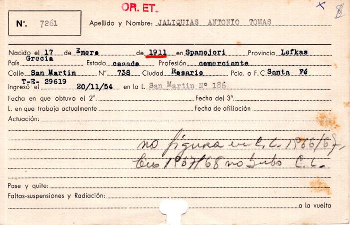 Ficha de miembro de Antonio Tomás Jaliquias.