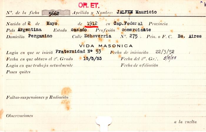 Ficha de miembro de Mauricio Jalfen.