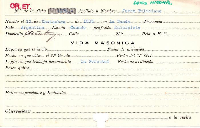 Ficha de miembro de Feliciano Jerez.