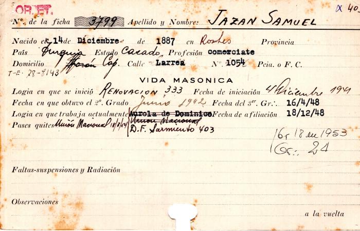 Ficha de miembro de Samuel Jazan.
