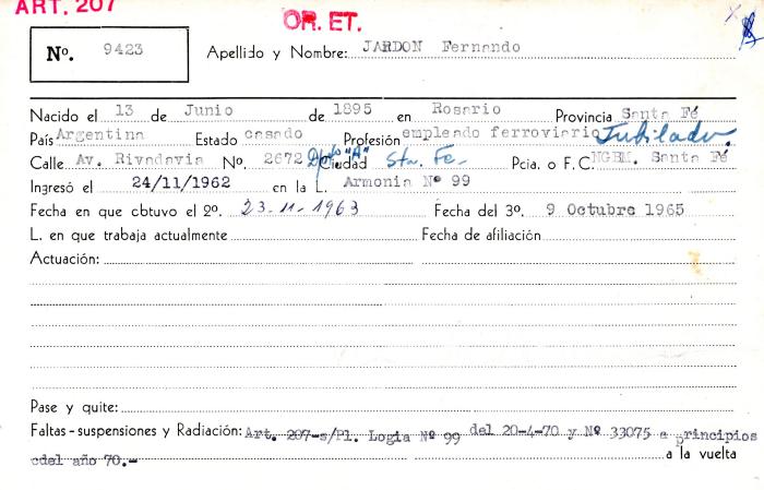 Ficha de miembro de Fernando Jardon.