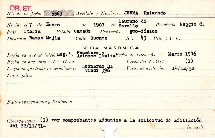 Ficha de miembro de Raimundo Jemma.