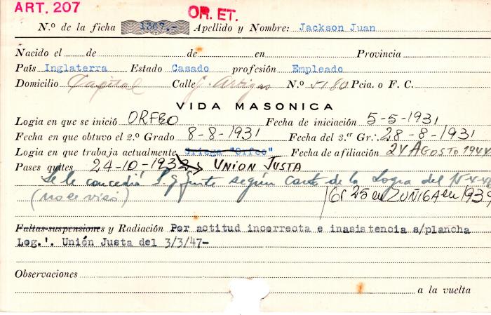 Ficha de miembro de Juan Jackson.