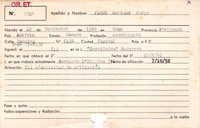 Ficha de miembro de Enrique Jorge Jarno.