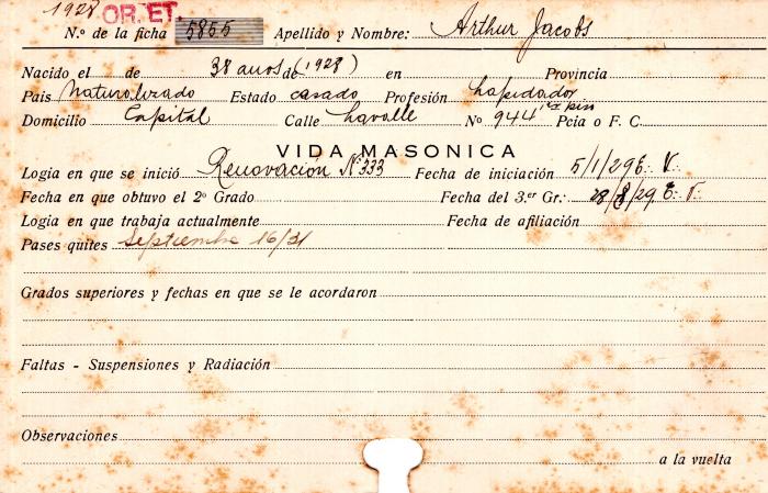 Ficha de miembro de Arthur Jacobs.