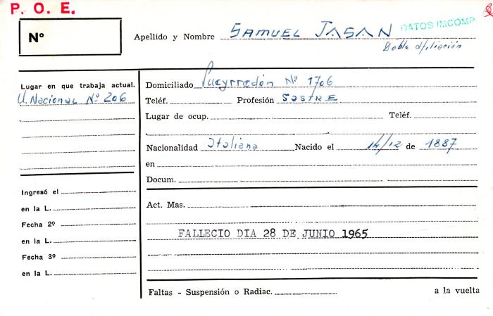 Ficha de miembro de Samuel Jasan.