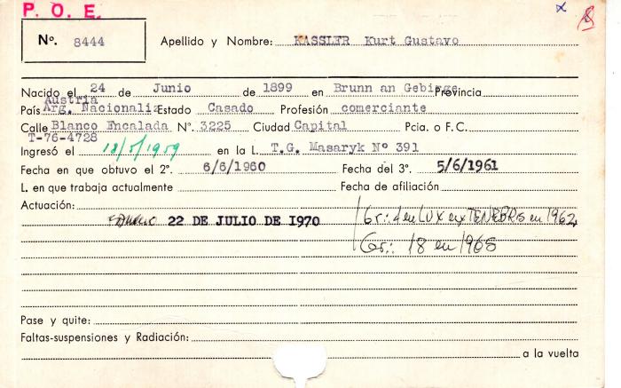 Ficha de miembro de Kurt Gustavo Kassler.