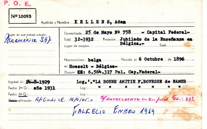 Ficha de miembro de Adam Kellens.