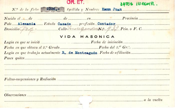 Ficha de miembro de Juan Kamm.