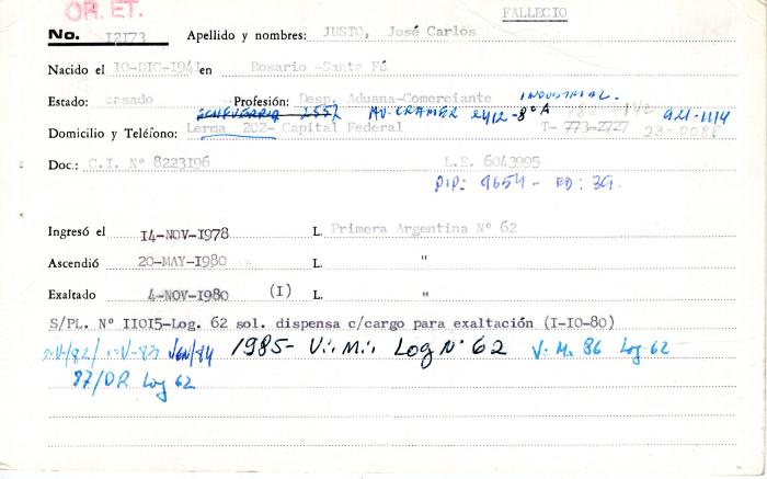 Ficha de miembro de José Carlos Justo.