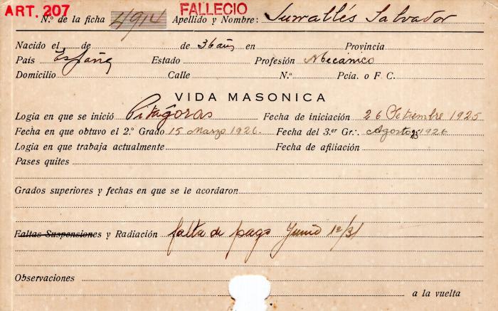 Ficha de miembro de Salvador Jurrallés.