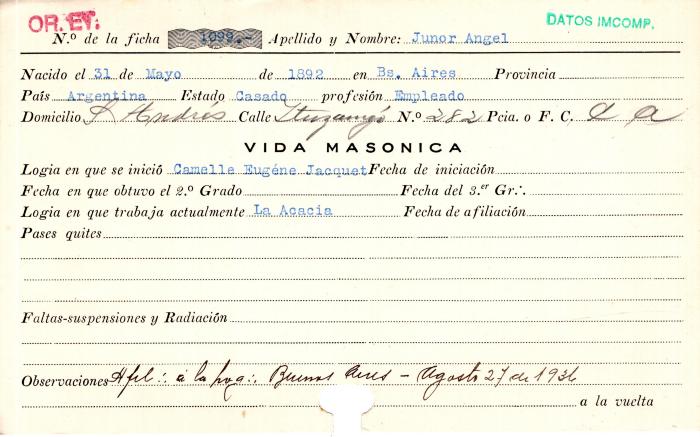 Ficha de miembro de Ángel Junor.