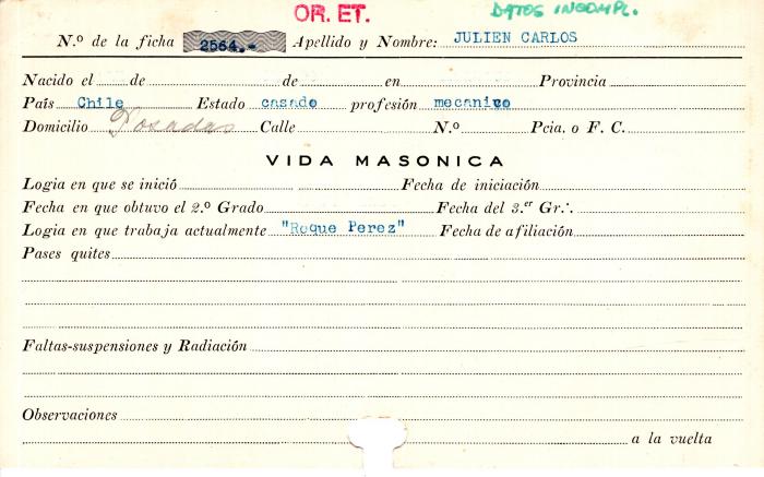 Ficha de miembro de Carlos Julien.