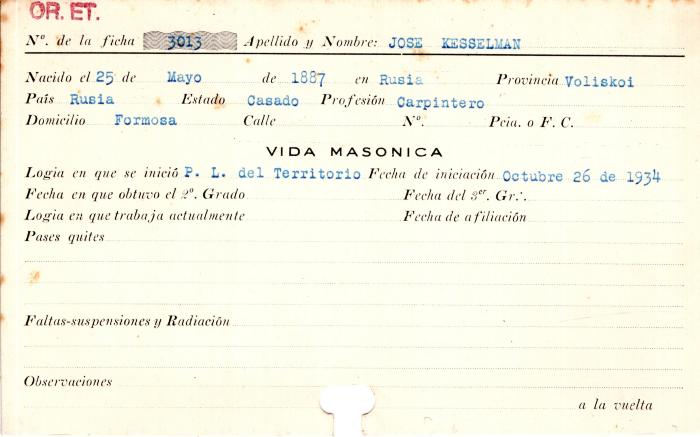 Ficha de miembro de José Kesselman.