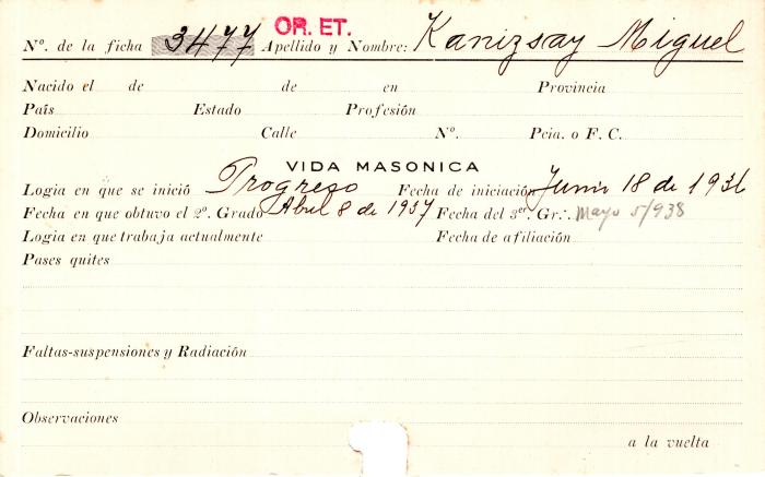 Ficha de miembro de Miguel Kanizscay.