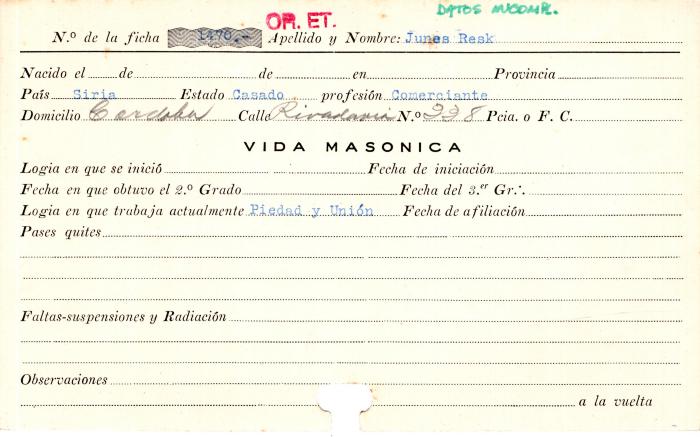Ficha de miembro de Resk Junes.