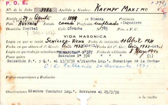 Ficha de miembro de Maximo Kaempf.