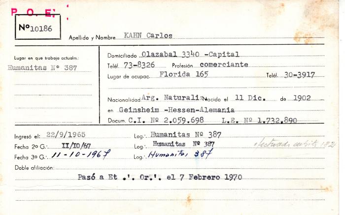 Ficha de miembro de Carlos Kahn.