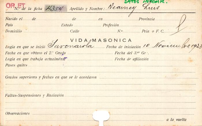 Ficha de miembro de Luis Kearney.