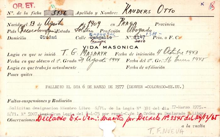 Ficha de miembro de Otto Kauders.