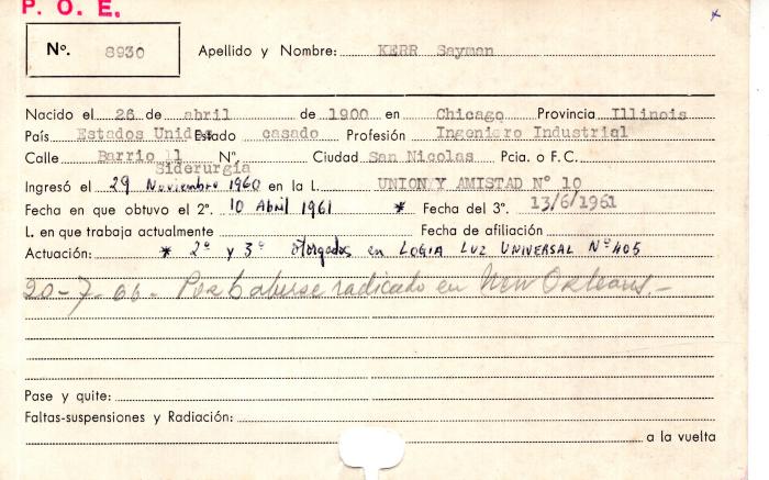 Ficha de miembro de Sayman Kerr.