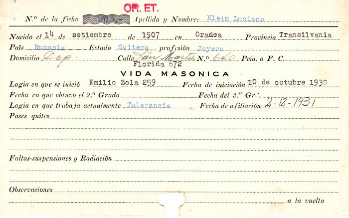Ficha de miembro de Luciano Klein.