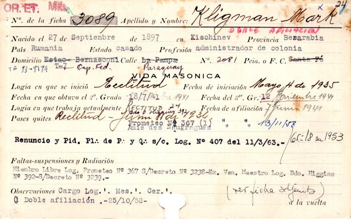 Ficha de miembro de Mark Kligman.