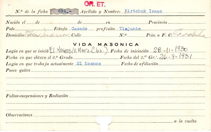 Ficha de miembro de Isaac Kirtchuk.