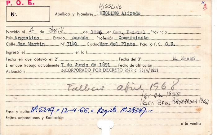 Ficha de miembro de Alfredo Kisslink.
