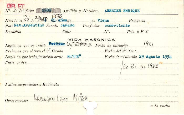Ficha de miembro de Enrique Kessler.