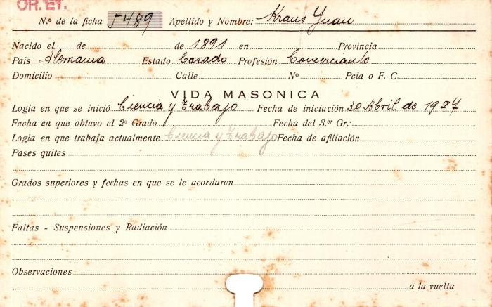 Ficha de miembro de Juan Kraus.