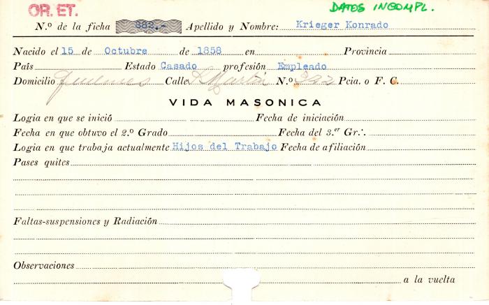 Ficha de miembro de Konrado Krieger.