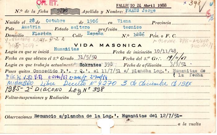 Ficha de miembro de Jorge Kraus.
