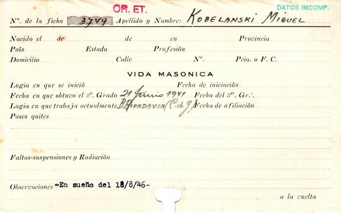 Ficha de miembro de Miguel Kobelanski.