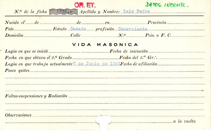 Ficha de miembro de Pedro Laiz.